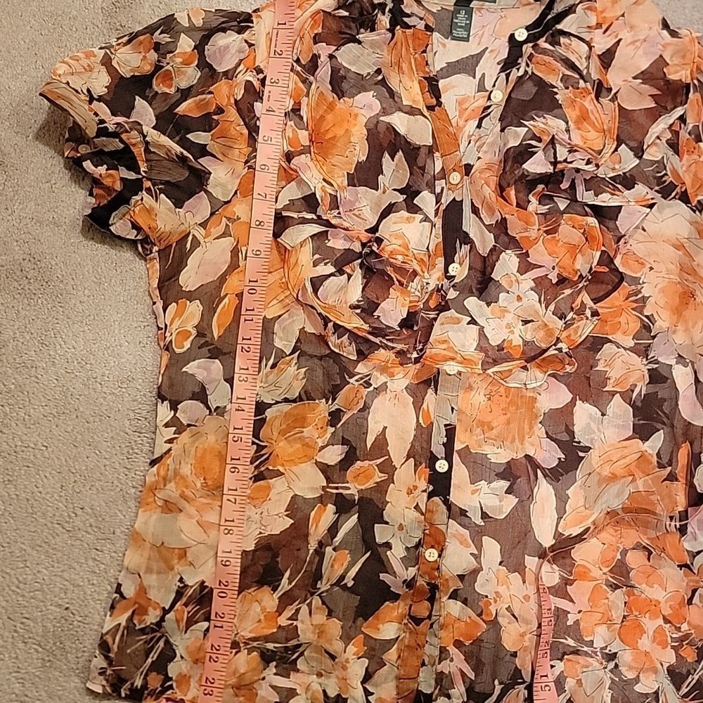 Ralph Lauren Floral Ruffle Blouse - Orange and Black Sz 12 - Picture 5 of 7